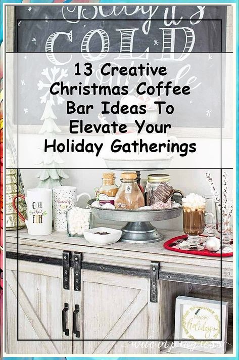 Transform your holiday gatherings with these 13 creative Christmas coffee bar ideas! Discover unique ways to set up a festive coffee station that will delight your guests and elevate your celebrations. From cozy decorations to delicious drink recipes, this guide will inspire you to create a warm and inviting atmosphere. Perfect for family gatherings or holiday parties, these coffee bar ideas will make your Christmas memorable and enjoyable for everyone. Coffee Bar Christmas Ideas, Christmas Decor Ideas Coffee Bar, Coffee Bar Ideas For Party, Christmas Coffee Bar Ideas, Christmas Coffee Station, Christmas Coffee Bar Decor, Glam Coffee Bar, Holiday Coffee Bar, Christmas Coffee Bar