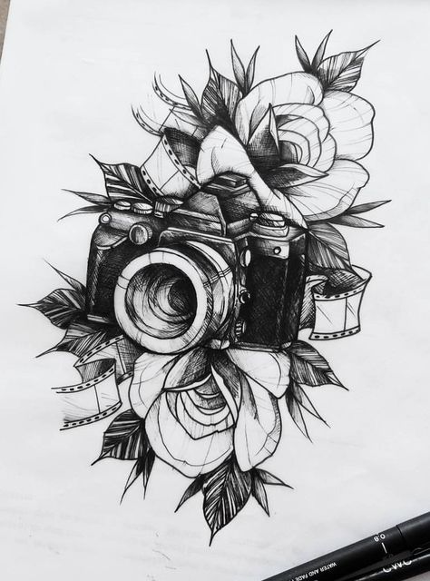 Camera Tattoo Design, Camera Tattoos, Polynesian Tattoos, Arte Doodle, Camera Drawing, Kunst Tattoos, Camera Tattoo, Tattoo Zeichnungen, Geometric Tattoos