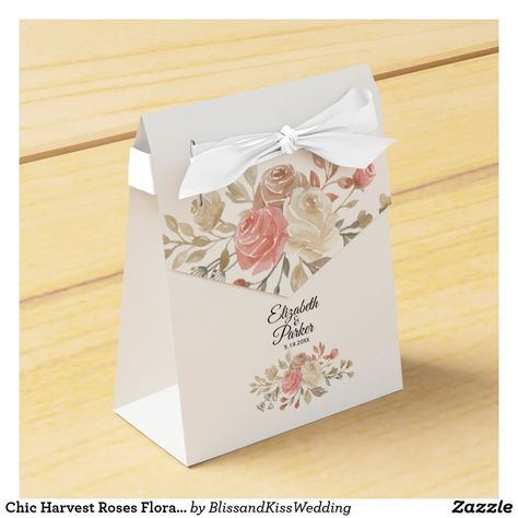 Chic Harvest Roses Floral Wedding Favor Box Box Making Tutorial, Wedding Cake Boxes, Floral Wedding Favors, Floral Cake Topper, Wedding Favor Box, Eid Stickers, Paper Box Template, Wedding Gifts Packaging, Wedding Gifts For Guests