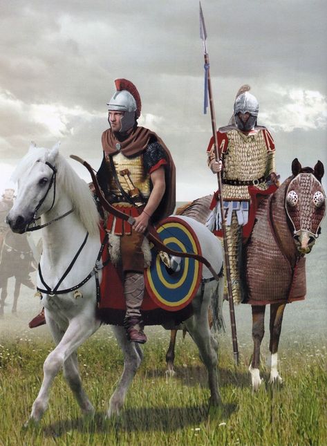 Late Roman Cavalrymen. Fifth century AD. Roman Cavalry, Romano British, Roman Warriors, Historical Warriors, Roman Legion, Eastern Roman, Roman Era, Rome Antique, Heroic Fantasy