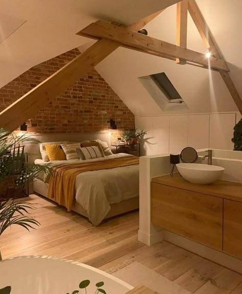 Loft Extension, Design Ložnic, Attic Bedroom Designs, Attic Bedrooms, Attic Renovation, Loft Room, Exposed Brick Walls, Attic Bedroom, Brick Walls