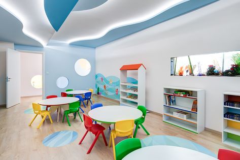 Hampton Decor, Classroom Kindergarten, Ocean Classroom, Kindergarten Interior, Kids Play Spaces, Daycare Decor, School Building Design, Tuition Centre, Daycare Design