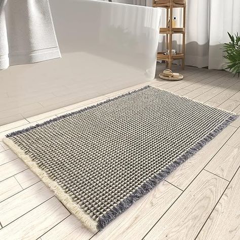 Amazon.com: AMOAMI Upgraded Waffle Bath Mat, Super Absorbent Non Slip Bath Mats for Bathroom Floor, Machine Washable Bathroom Rugs with Tassels, Rubber Backed Bathroom Mats, Ultra Soft, 18" x 30" : Home & Kitchen Bath Matts, Boho Bath Mat, Floor Machine, Washable Bathroom Rugs, Hot Melt Adhesive, Bathroom Floor Mat, Bathroom Floor, Bath Mat Rug, Bathroom Style