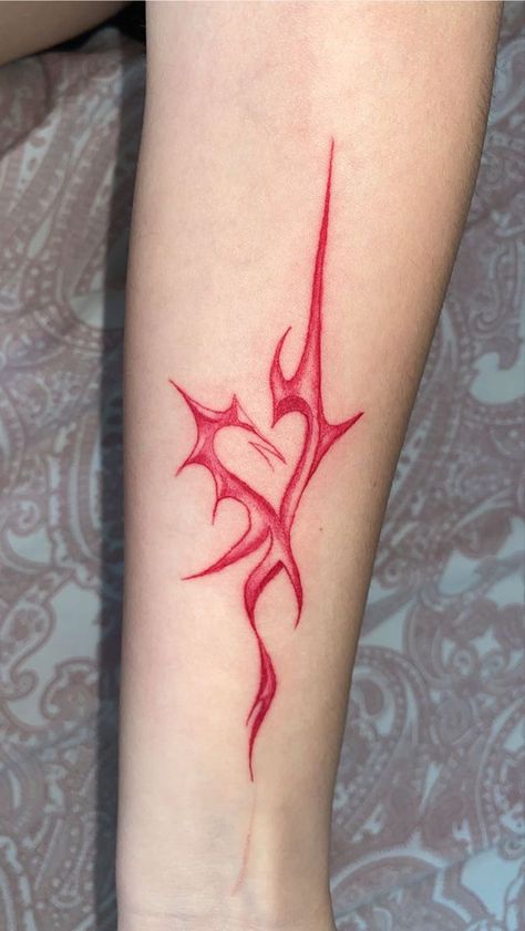 Red Scar Tattoo, Simple Red Tattoos For Women, Gothic Heart Tattoo, Tattoo Fire, Mystical Tattoos, Goth Tattoo, Minimal Tattoo Design, Flaming Heart, Flame Tattoos