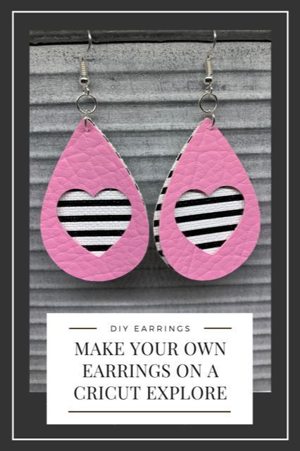 I made these Valentine's Day earrings with my Cricut machine.  I made several pair with different materials and different designs, so check out my website post to figure out your favorite.  It's easy to cut faux leather, cork, and leather on a Cricut Explore or Cricut Maker.  This earring in this pin shows a front layer made of genuine leather and a back layer made of faux leather.  DIY earrings are fun to make and are great Cricut projects.  DIY faux leather earrings make great DIY gifts. Valentines Day Earrings Diy, Valentine’s Day Earrings, Faux Leather Earrings Diy, Cricket Jewelry, Heart Earrings Diy, Diy Faux Leather Earrings, Diy Cricut Projects, Leather Earrings Diy, Circuit Joy