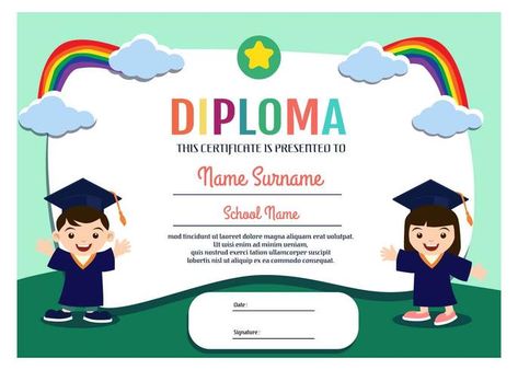 Kindergarten Diploma Template Vector Kindergarten Promotion, Preschool Graduation Certificate, Preschool Certificates, Kindergarten Diploma, Graduation Certificate Template, 5th Grade Graduation, Graduation Certificate, Graduation Templates, Letter Templates Free