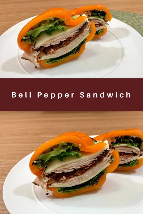 Bell pepper sandwich cut in half to show layers Fresh Bell Pepper Recipes, Bell Pepper Sandwich, Running Food, Pepper Sandwich, Food Network Chefs, Pepper Recipes, Everything Bagel Seasoning, Healthy Lunch Snacks, Bell Pepper Recipes