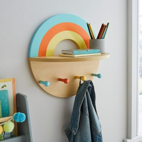 Rainbow Boys Room, Kids Wall Shelf, Kids Wall Shelves, Rainbow Furniture, Rainbow Shelf, Kids Shelf, Book Exhibition, Rainbow Girls Room, Kids Bedroom Accessories