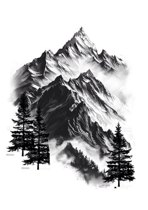 Mountain Tattoo Realistic, Mountain Shoulder Tattoo, Mount Everest Photography, Mountain Scenery Tattoo, Mountain Tattoo Arm, Rocks Tattoo, Tattoo Berge, Forest Tattoo Design, Tattoo Landscape