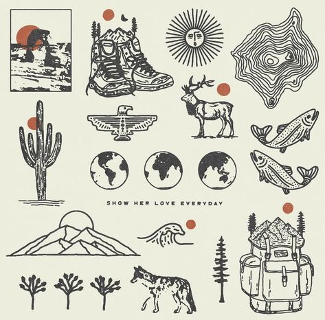 Simple Tattoos Drawings, Small Compass Tattoo Men Simple, Yellowstone Inspired Tattoo, Men Nature Tattoo, Tattoos Outdoors, Jackson Hole Tattoo, Animals And What They Symbolize, Rust Tattoo, Love Earth Tattoos