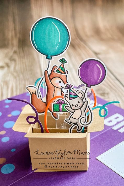 Lawn Fawn Mini Pop Up Box Cards, Lawn Fawn Shadow Box Card Ideas, Pop Cards Diy, Birthday Card Ideas Pop Up, 3d Card Ideas, Pop Up Birthday Cards, Pop Up Gift Card, Interactive Gifts, Happy Birthday Cards Handmade