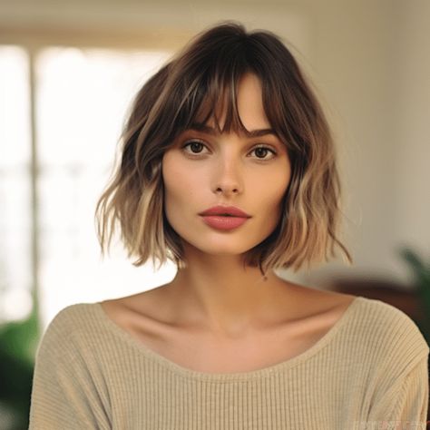 Pixie Bob With Curtain Bangs, Fringe With Bob, Brunette French Bob With Bangs, Bob Curtain Bangs Brunette, Bob With Curtain Bangs Round Face, Short Balayage Hair With Bangs, Short Bob Curtain Bangs, Short Bob With Curtain Bangs, Cute Curtain Bangs Hairstyles