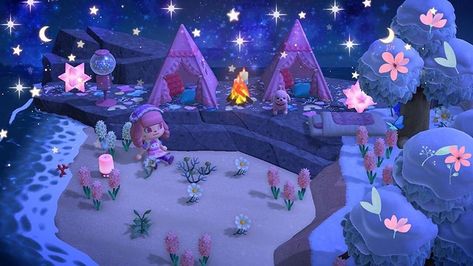 20 Stargazing Area Ideas For Animal Crossing: New Horizons – FandomSpot Animal Crossing Judy Yard, Animal Crossing Stargazing Area, Stargazing Animal Crossing, Stargazing Area Animal Crossing, Acnh Judy Yard Ideas, Fairytale Animal Crossing, Animal Crossing Area Ideas, Acnh Stargazing Area, Animal Crossing Terraforming Ideas