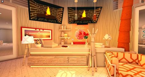 Bloxburg Reception Ideas, Bloxburg Reception, Bloxburg Academy, Fall Town, Hanging Tv, Building Hacks, Blocksburg Room Ideas￼, Roblox House, Bloxburg Houses