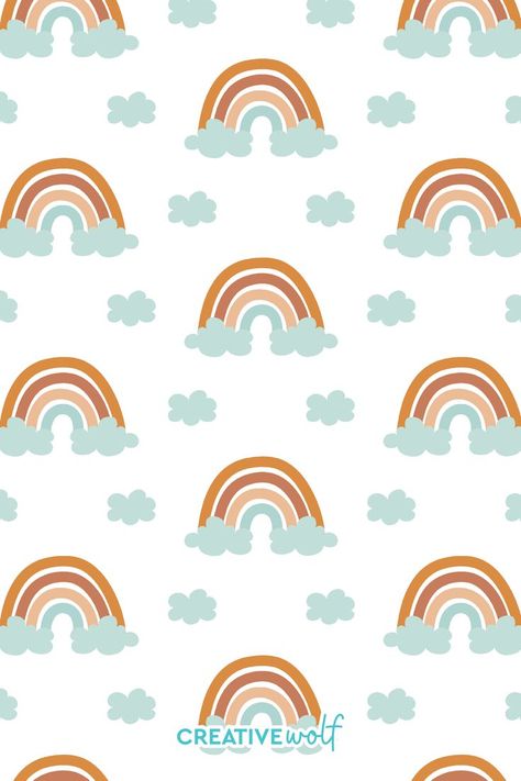 Cute vector doodle rainbows and clouds boho seamless repeat pattern wallpaper for kids nursery in soft earthy tones Blender Pattern, Monochrome Rainbow, Doodle Wallpaper, Rainbow Vector, Rainbow And Clouds, Surface Pattern Design Inspiration, Nursery Deco, Wallpaper For Kids, Vector Doodle