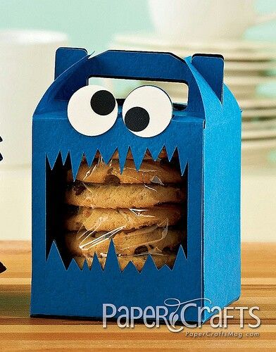 Cookie monster cookie gift Monster Box, Cookie Monster Party, Paper Crafts Magazine, Magazine Crafts, Cookie Box, Monster Party, Kirigami, Cookie Monster, Cute Crafts