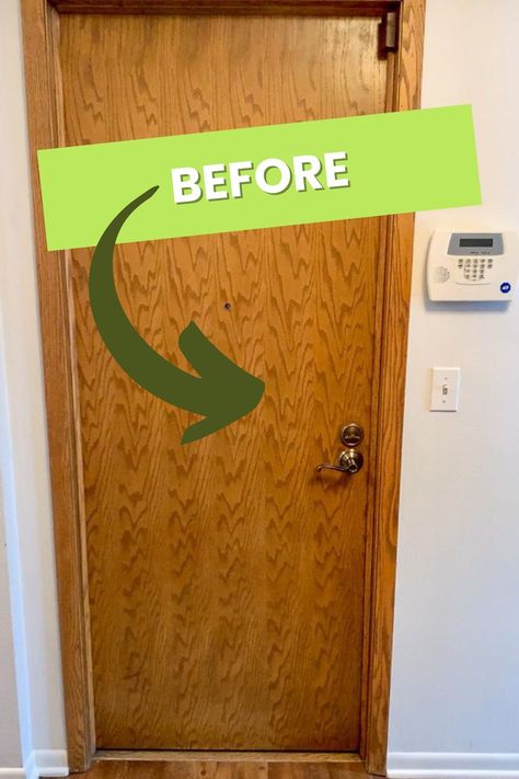 Transform your plain flat panel door into a stunning focal point! Read my blog post a budget-friendly tutorial on adding inexpensive trim and paint to elevate your door's style. Say goodbye to bland and hello to beautiful! Click for the step-by-step instructions. #DoorMakeover #flatpaneldoor #flatpaneldoormakeover Ugly Door Makeover, Plain Door Makeover, 6 Panel Door Makeover, Flat Panel Door Makeover, Panel Door Makeover, Gift Ideas Sewing, Spring Crafts Diy, 6 Panel Door, Best Christmas Crafts