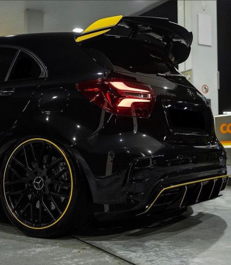 Mercedes Amg A45, Vw Golf R Mk7, Amg Mercedes Benz, Mercedes A45 Amg, Blacked Out Cars, Amg A45, Mercedes A45, Yellow Night, Tmax Yamaha