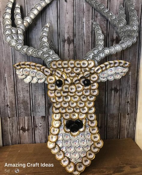 Mermaid Bottle Cap, Deer Bottle Cap Art, Beer Bottle Crafts Decoration, Recycled Materials Art Projects, Diy Beer Bottle Cap Crafts, Bottle Caps Ideas, Beer Bottle Top Crafts, Beer Cap Crafts Diy, Beer Cap Projects