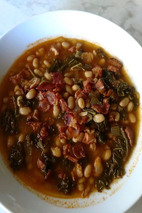 Navy Bean Soup with Ham and Kale Creamy Ham And Bean Soup, Dutch Oven Ham, Best Ham And Bean Soup, Soup Damn Delicious, Navy Bean Soup With Ham, Bean And Escarole Soup, Easy Ham And Bean Soup, Soup Dutch Oven, Ham And White Bean Soup