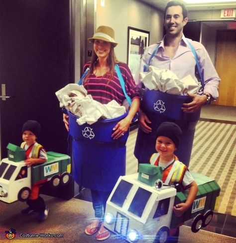 Garbage Family - Homemade Halloween Costume|  #DIY #Halloween #HalloweenCostumes #Costumes #Group #Family Recycle Bins, Family Halloween Costume, Halloween School Treats, Homemade Costume, Costume Works, Homemade Halloween Costumes, Homemade Costumes, Diy Costume, Boy Stuff