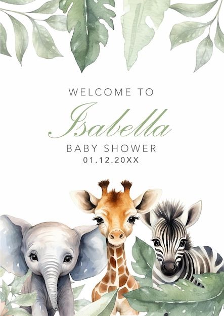 Vector baby shower invitation card with ... | Premium Vector #Freepik #vector #safari #elephant-pattern #baby-frame #cute-giraffe Baby Wolverine, Black Panther Cat, Safari Elephant, Safari Invitations, Panther Cat, Jungle Theme Birthday, Idee Cricut, Baby Shower Invitation Cards, Baby Frame