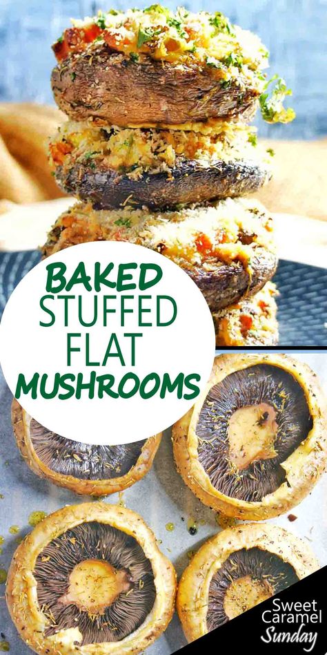 Flat Mushrooms, Baked Stuffed Mushrooms, Baked Mushrooms, Chicken Marinade Recipes, Mushroom Dish, Stuffed Mushroom, Cheesy Bacon, Easy Oven, Vegetarian Recipes Dinner