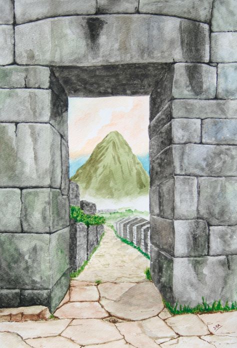 Peru Drawing, Peru Art, Peru Flag, Ancient Warfare, Peru Travel, Landscape Illustration, Machu Picchu, Landscape Art, Trekking