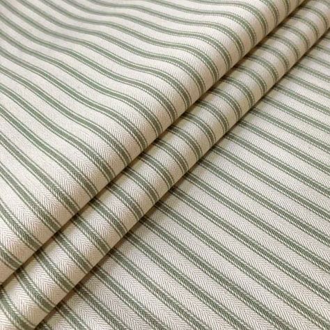 Ian Mankin Skinny Ticking Stripe Sage Roman Blind | The Sewing House Ian Mankin, Ticking Stripe Fabric, Linen Upholstery Fabric, Measuring Curtains, Curtain Lining Fabric, Interior Decorating Styles, Ticking Fabric, Roman Blind, Stripe Fabric