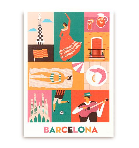 Image result for barcelona post card Spain Illustration Art, Post Card Design Aesthetic, Barcelona Postcard, Post Card Illustration, Naomi Wilkinson, Lagom Design, City Posters, Illustration Design Graphique, City Posters Design