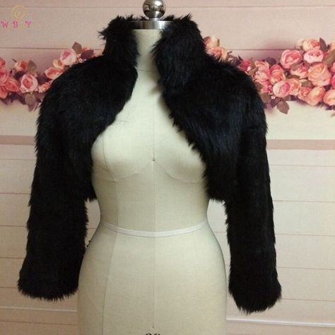 Bolero Black, Short White Dress Wedding, White Faux Fur Coat, Wedding Bolero, Knee Length Wedding Dress, Black Fur Coat, Faux Coat, Cape Fashion, Mini Wedding Dresses