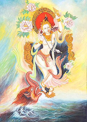 The Descent of Goddess Ganga Paubha Painting, Das Mahavidya, Goddess Ganga, Buddhist Symbols, Indian Art Gallery, Ancient Paintings, Ascended Masters, Thangka Painting, Tibetan Art