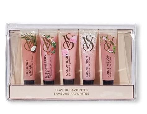 Strawberry Fizz, Victorias Secret Set, Victoria's Secrets, Flavored Lip Gloss, Victoria Secret Makeup, Lip Gloss Set, Lip Set, Makeup Game, Pink Girly Things