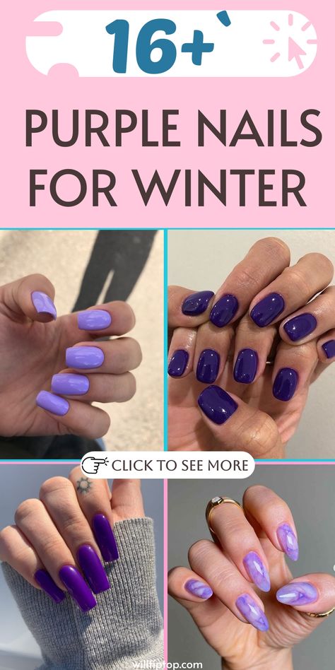 Elevate your winter nail game with our curated selection of Purple Nails for Winter, perfect for adding a touch of sophistication to your look. Whether you lean towards deep plums or shimmering amethysts, we've got shades to match your winter vibe. Stay cozy and stylish while braving the cold weather with these luxurious and chic colors that will make you shine even in the frost. Explore a range of hues that guarantee flawless manicures throughout the season. Purple Dot Nails, Icy Purple Nails, Nail Art Designs For Winter Purple, Deep Purple Nail Ideas, Medium Purple Nails, Purple Winter Nail Designs, Purple Dip Nail Ideas, Purple Snowflake Nails, Purple And Grey Nails