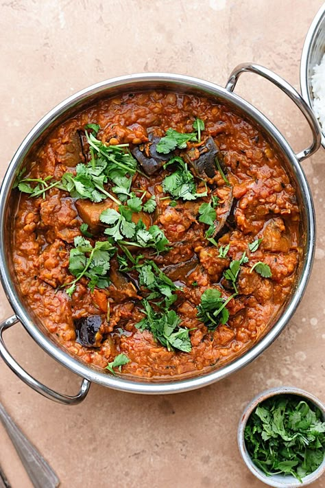 Aubergine And Lentil Recipe, Roast Aubergine Recipes, Vegetable Dhansak Recipe, Lentil Eggplant Recipes, Eggplant Lentil Recipes, Aubergine Recipes Vegetarian, Vegan Aubergine Recipe, Eggplant Curry Recipes, Dhansak Curry