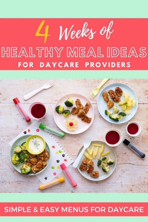 Here are 4 tips for planning easy, healthy, and delicious meals for your childcare center or daycare PLUS complete ready to print menus for your daycare! Do you want 4 weeks of menu ideas for your childcare center or daycare? This week, I'm giving away 4 weeks of breakfasts, lunch, and snacks to help you plan easy & healthy meals for your kiddos! 🙌 Preschool Menu Meal Planning, Home Daycare Menu Ideas, Healthy Daycare Lunches, Daycare Snack Menu Ideas, Easy Daycare Meals, Home Daycare Meals, Daycare Breakfast Menu Ideas, Daycare Lunch Menu Ideas, Daycare Food Menu Meal Planning