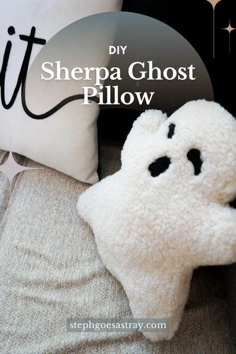 Make your own sherpa ghost pillow for cheap! Easily customizeable and you can make several for the price of one that you would buy! DIY Halloween Craft for last minute halloween decorations. DIY Halloween Decor. Includes pattern and directions. Diy Ghost Plush, Ghost Pillow Pattern Free, Crochet Ghost Pillow Pattern Free, Fun Sewing Projects For Beginners, Diy Ghost Pillow, Creative Pillows Diy, Ghost Pillow Pattern, Ghost Pillow Diy, Halloween Cricut Crafts