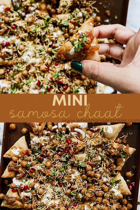 Vegetarian Samosas, Samosa Chaat Recipe, Mini Samosa, Date Chutney, Samosa Chaat, Eid Food, Chaat Recipe, Dinner Dessert, Pakistani Food