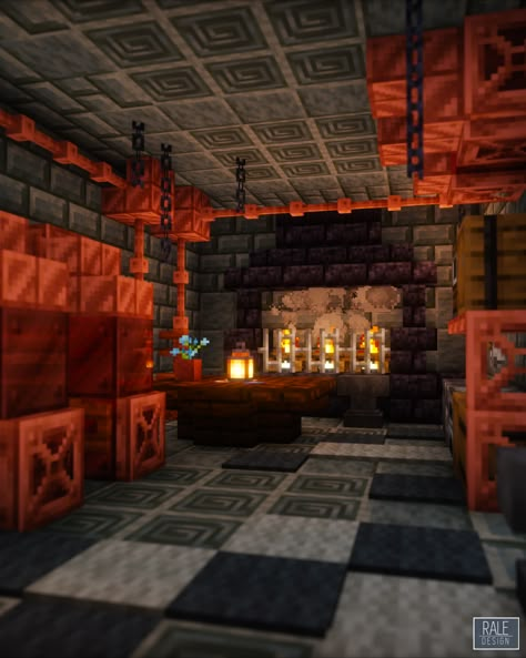 A Minecraft Steampunk Gearhaven Forge with a full survival interior! You can download this build on my Patreon, just follow the link! Minecraft Base Decoration, Minecraft Build Interior, Steampunk Minecraft Base, Minecraft Interior Designs, Minecraft Steampunk Interior, Minecraft Forge Ideas, Industrial Minecraft Builds, Minecraft Interior Decor, Minecraft Building Ideas Interior