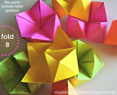 {create this} 80s party fortune teller garland - Shaken Together 1980s Party Decorations, Glow Dance, 90s Party Decorations, Decades Party, Dance 2023, Decade Party, 80s Birthday, 80s Party Decorations, 80s Birthday Parties