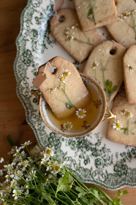 Chamomile Tea Shortbread Cookies - Frolic & Fare Health Baking, Tea Bag Cookies, Bee Aesthetic, Wild Kitchen, Chamomile Tea, Shortbread Cookies, Puddings, High Tea, Pretty Food