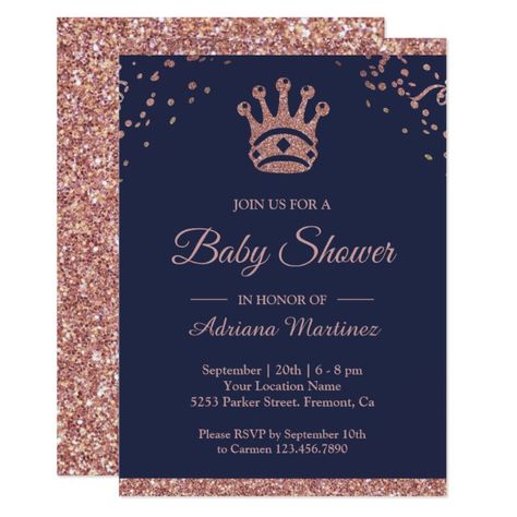 Royal Princess Rose Gold Glitter Baby Shower Invitation. #Ad #babyshower Aqiqah Invitation Cards, Aqeeqah Invitation Card, Aqiqah Invitation, Crown Baby Shower, Glitter Bridal Shower, Glitter Baby Shower, 16th Birthday Invitations, Sweet Sixteen Invitations, Elegant Bridal Shower