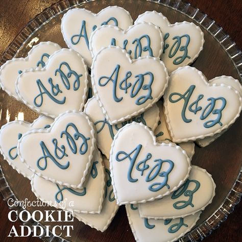 Wedding Cookies Decorated, Cookie Wedding, Wedding Shower Cookies, Anniversary Cookies, Engagement Cookies, Bridal Cookies, Monogram Cookies, Cookie Wedding Favors, Monogram Hearts