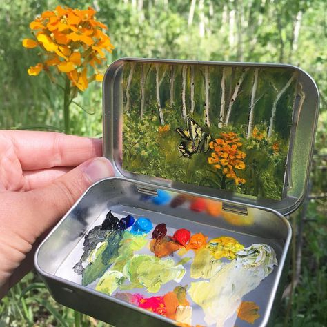 Butterfly meets wallflower. Literally. I looked it up. They’re called wallflowers. Hello, my fellow wallflowers! 😜 —————————— This painting… Glenn Dean, Altoids Tin, Altoids Tins, How To Make Oil, Oil Painting Techniques, Tin Art, Painting Artist, Boulder Colorado, Tin Boxes