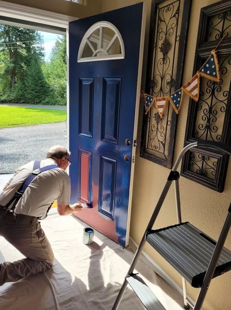 Dress Blues | The Happy Wonderer ~ ellen b. Dress Blues Sherwin Williams, Sherwin Williams Dress Blues, Exterior Door Colors, Sherwin Williams Paint, Blue Front Door, Paint Store, Door Colors, Dress Blues, Storing Paint