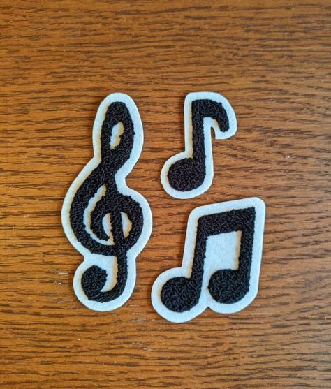 Felt Music Notes, Letterman Patches, Battle Vest, Applique Jacket, Sewing Club, Music Patches, Notes Diy, Chenille Patches, Stocking Ideas