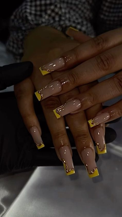 Nails Inspiration Graduation, Holiday Nails Black Women, Nails 2024 Coffin, Festive French Tip Nails, Cheer Nails Designs, Holiday Nails Summer Acrylic 2024, Red Nails 2024, Christmas Acrylic Nails Holiday, Red And Yellow Nails