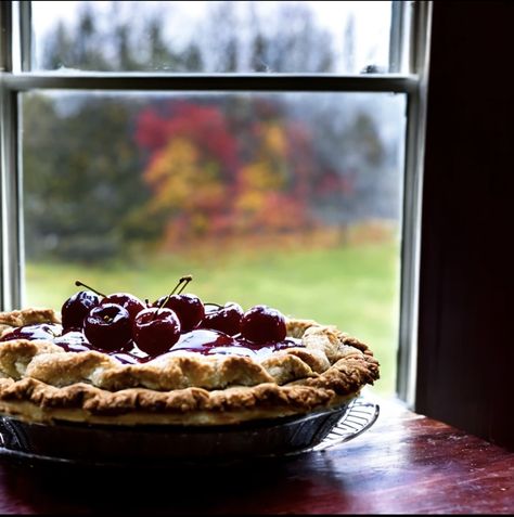 Cherry pie in window sill on a farm on a fall day made with AI Pie On Windowsill, Country Morning, Fall Pies, Morning Sunrise, Picture Windows, Fall Day, Cherry Pie, Pretty Stuff, Reference Photos