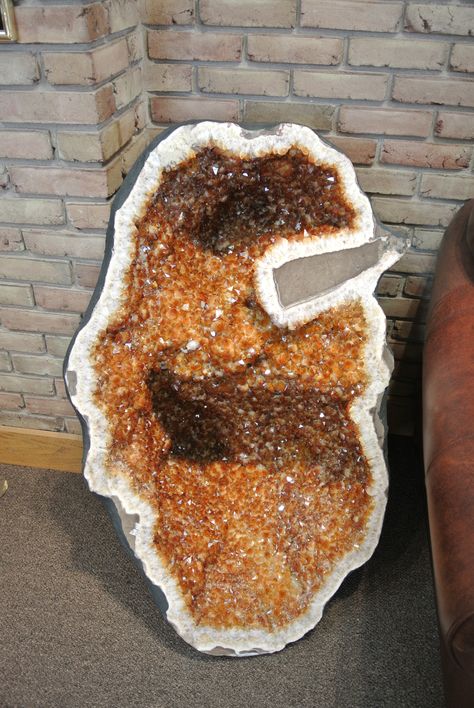 "What is that rock?"  This huge geode is filled with lovely citrine crystals.  This is one half of the 1400 lb. geode in our store! Huge Crystals In Home, Huge Crystals, Luxury Unique Gemstone Geodes, Luxury Healing Gemstone Geodes, Spiritual Vibes, Large Geode, Huge Crystal, Displaying Crystals, Minerals Crystals Rocks