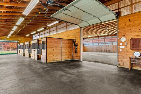 Arena attached to the barn - horse property for sale in Michigan Horse Barn Designs Layout, Indoor Riding Arena, Covered Outdoor Riding Arena, Indoor Arena Horse, Indoor Horse Riding Arena, Stable With Indoor Arena, Horse Barn With Apartment, 2 Stall Horse Barn With Tack Room, Horse Riding Arena